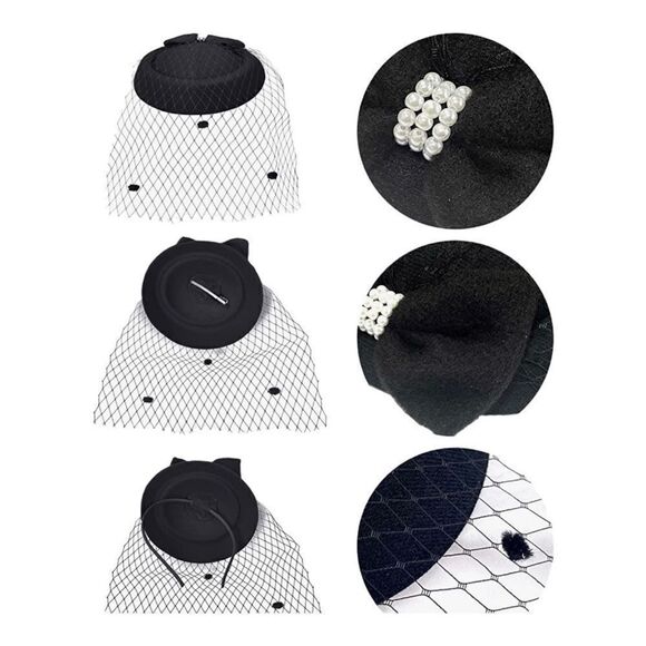 Fascinators Hat with gloves black Kentucky derby Tea Party Headband Cocktail - Picture 2 of 12